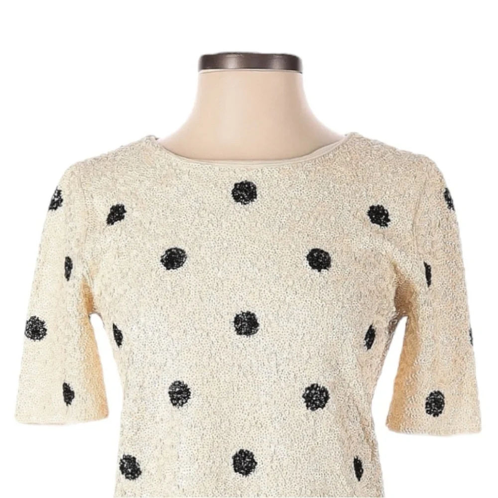 J.Crew XS Ivory Sequin Polka Dot Top Holiday Party Style 28614 HO12 Scoop Neck